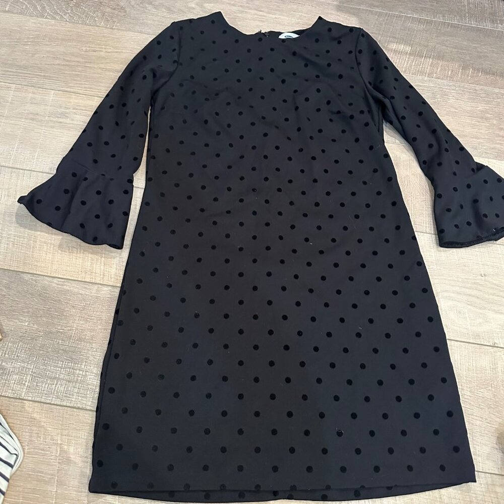 Old Navy XS Black Polka Dot Dress 3/4 Bell Sleeves Back Zipper Closure